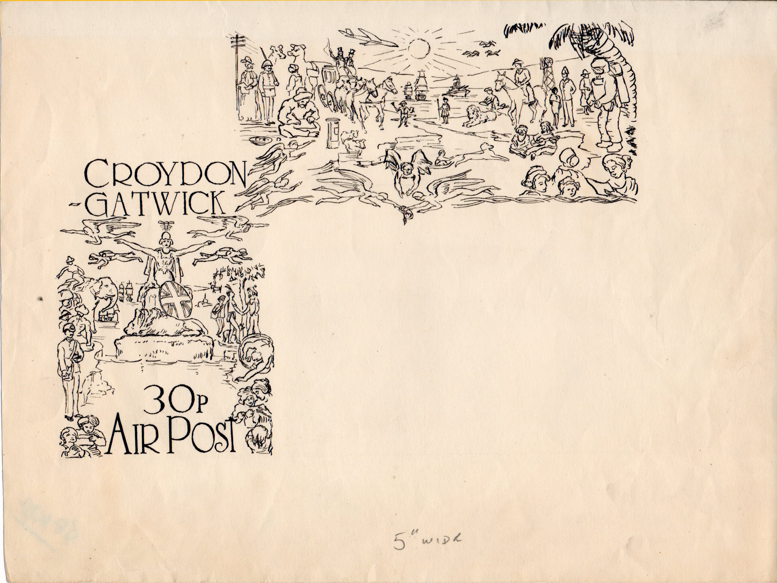1971 Croydon Gatwick Strike Post Postal Stationery in the Mulready tradition - Artwork